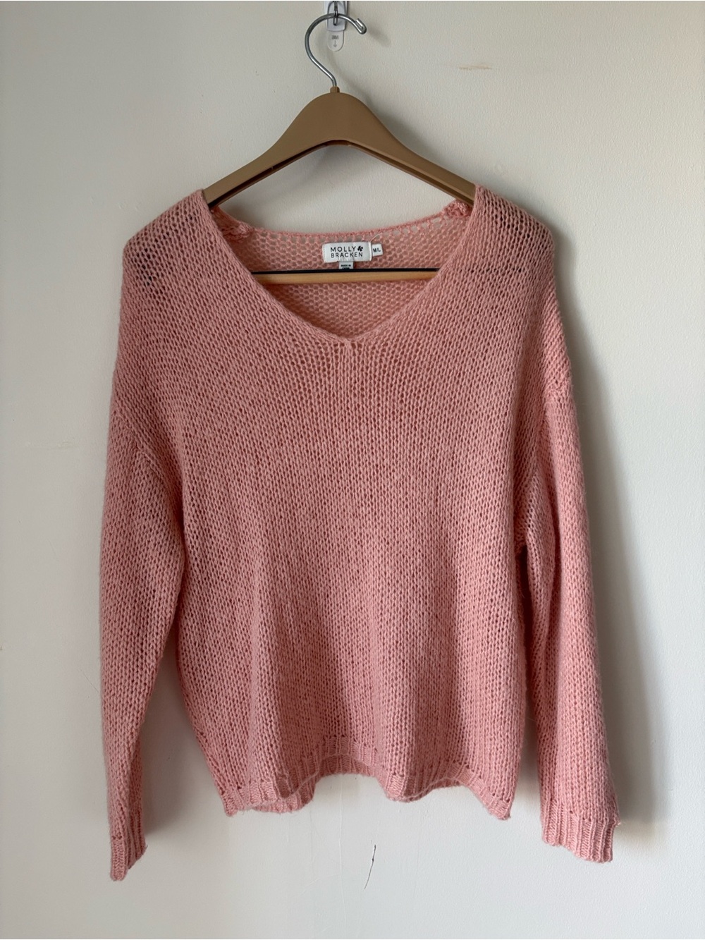 Molly Bracken Soft Rose V-Neck Knit Sweater